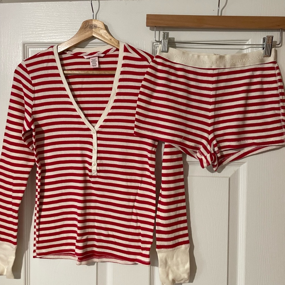 Victoria's Secret Red Striped Women's Two-Piece Pajama Set